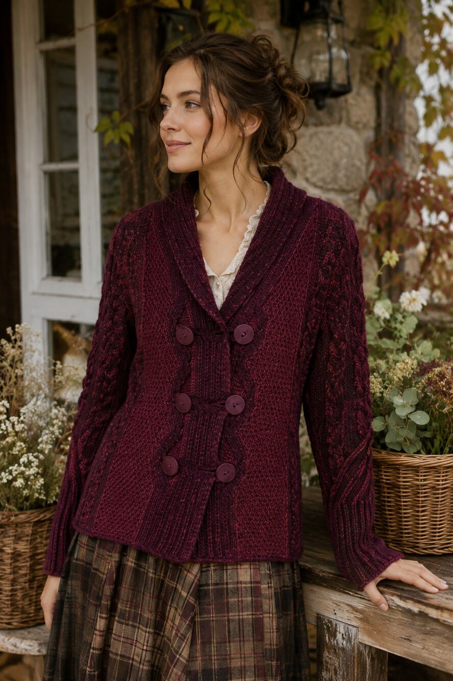 Aran Crafts Ireland Merino Wool Cardigan Sweater Women's M Purple